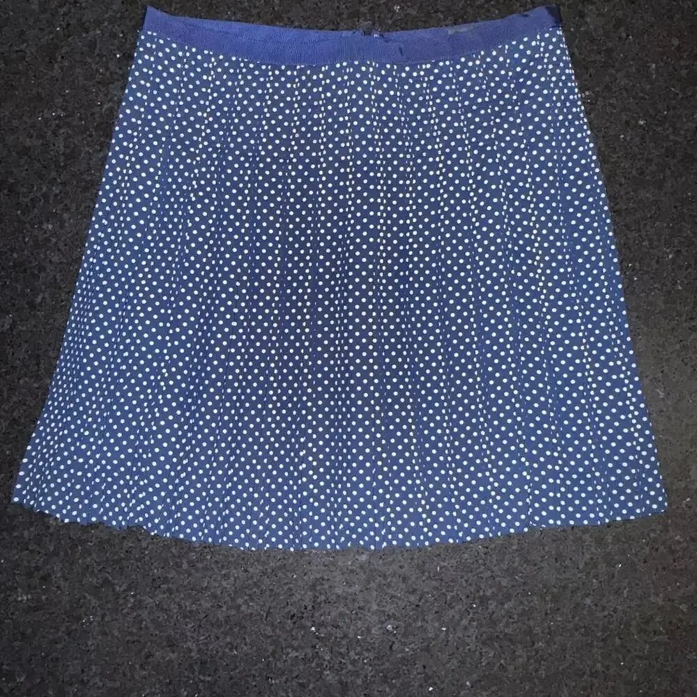 UEC J. Crew PLEATED Blue and White A-Line POLKA DOT Skirt SZ 10 FULLY LINED